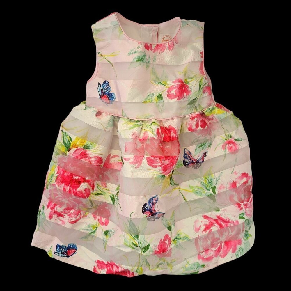 Wonder Nation Toddler Floral Sundress 18Mo Layered Petticoat White Pink Poly